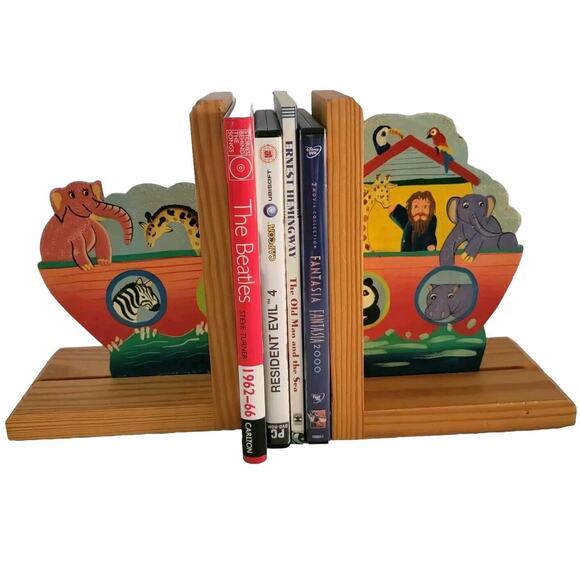 Vintage Noah's Ark Book Ends Handmade Handpainted Unique! - Picture 1 of 6
